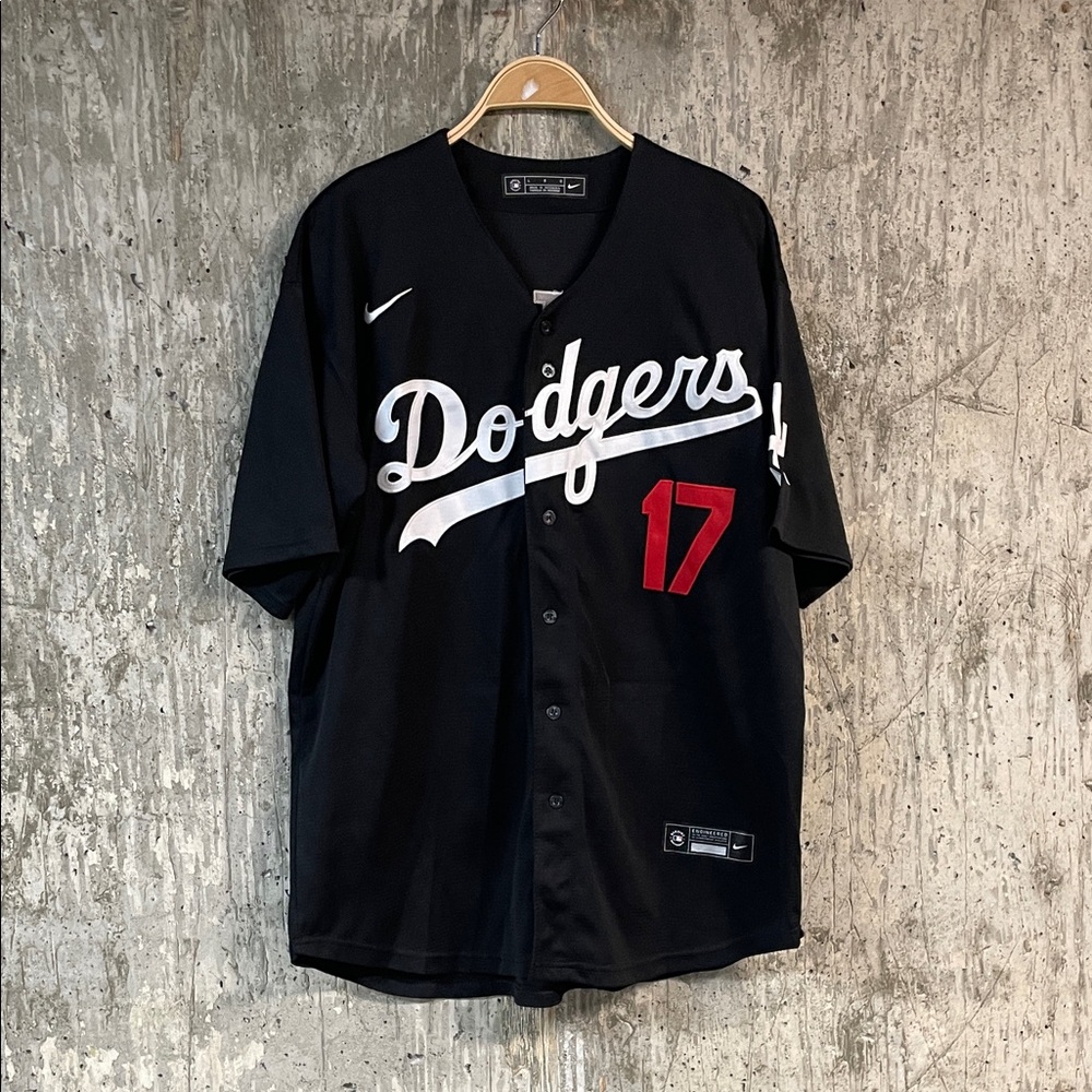 Nike Dodgers Black Jersey with White Script and Red 17